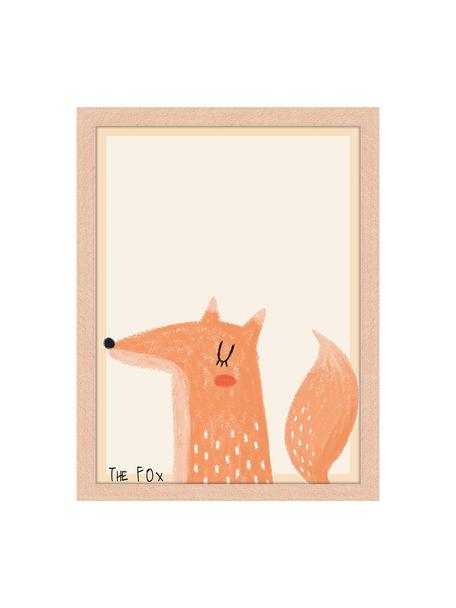 Stampa digitale incorniciata The Fox, Cornice: legno di faggio, certific, Immagine: stampa digitale su carta , Legno chiaro, arancione, Larg. 33 x Alt. 43 cm