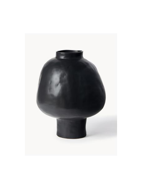 Handgefertigte Design-Vase Saki aus Steinzeug, H 40 cm, Steinzeug, Schwarz, unifarben, Ø 32 x H 40 cm