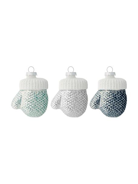 Set 6 ciondoli albero di Natale in vetro soffiato Gloves 6 pz, Vetro, Blu, argentato, nero, Larg. 7 x Alt. 8 cm