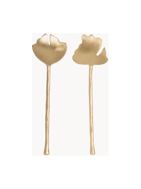 Handgemaakte saladebestekken Leaves, Messing, Mat messingkleurig, B 6 x L 28 cm