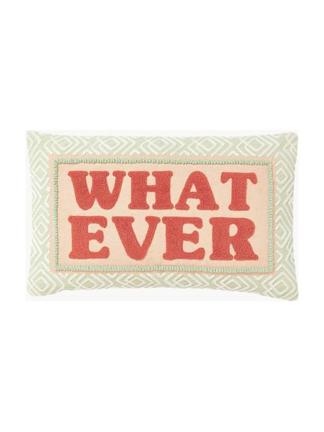 Funda de cojín con inscripción Whatever, Verde salvia, rojo coral, albaricoque, An 30 x L 50 cm