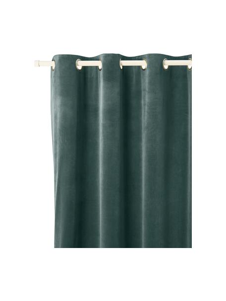Cortinas opacas de terciopelo con ojales Rush, 2 uds., 100% poliéster (reciclado), Verde oscuro, An 135 x L 260 cm