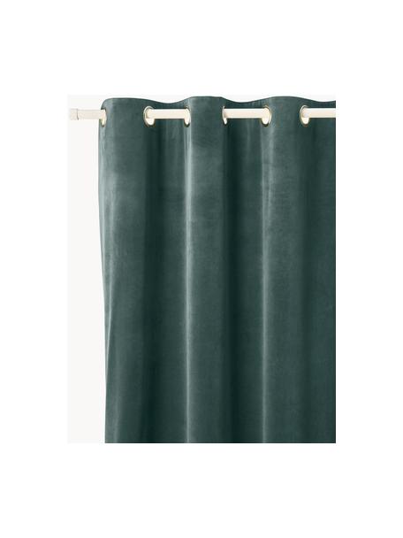 Rideaux occultants en velours avec œillets Rush, 2 pièces, 100% polyester (recyclé), certifié GRS, Vert foncé, larg. 135 x long. 260 cm