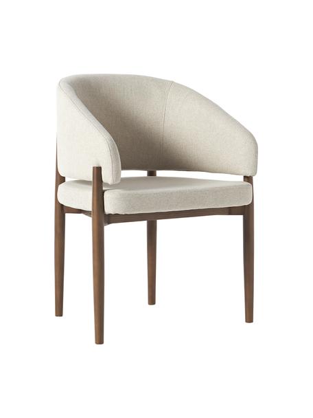 Sedia con braccioli imbottita Nemo, Rivestimento: poliestere Il rivestiment, Struttura: legno di frassino, Tessuto beige, legno di frassino scuro, Larg. 61 x Alt. 81 cm
