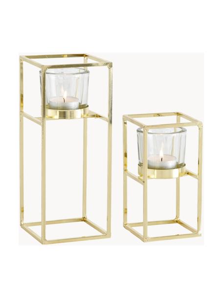 Teelichthalter-Set Tonia, 2-tlg., Windlicht: Glas, Gestell: Metall, beschichtet, Messingfarben, Set mit verschiedenen Größen