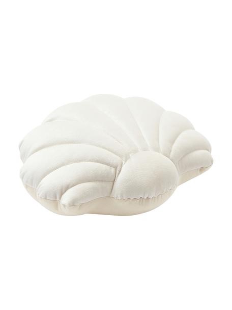Samt-Kissen Shell in Muschelform, Vorderseite: 100% Polyestersamt, Rückseite: 100% Baumwolle, Cremeweiß, B 32 x L 27 cm