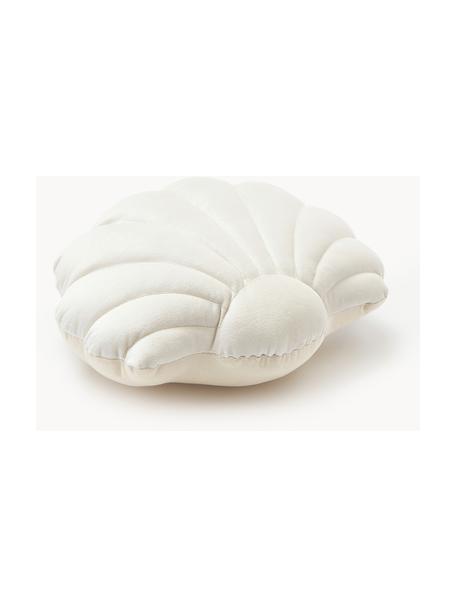 Coussin coquillage en velours Shell, Blanc cassé, larg. 32 x long. 27 cm