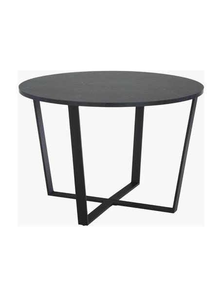 Mesa de comedor redonda Amble con tablero en look mármol, Ø 110 cm, Tablero: tablero de fibras de dens, Patas: metal con pintura en polv, Aspecto mármol negro, negro, Ø 110 cm