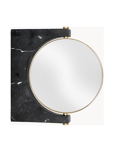 Miroir de maquillage mural rond en marbre Pepe, Noir marbré, laiton, larg. 25 x haut. 25 cm