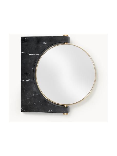 Miroir de maquillage mural rond en marbre Pepe, Noir marbré, laiton, larg. 25 x haut. 25 cm