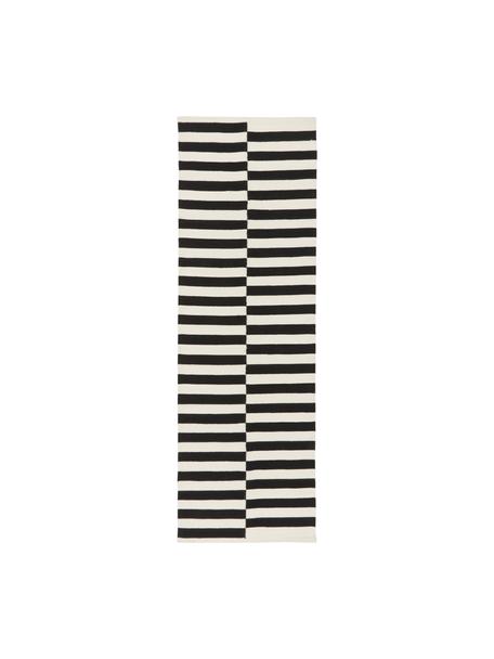 Passatoia kilim a righe tessuta a mano Donna, Retro: 100% cotone Nel caso dei , Nero, bianco crema, Larg. 80 x Lung. 250 cm