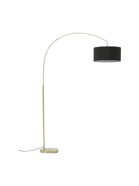Große Bogenlampe Niels, Lampenfuß: Metall, gebürstet, Lampenschirm: Textil, Schwarz, Messingfarben, B 157 x H 218 cm