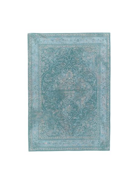 Vintage chenille vloerkleed Palermo in turquoise, Bovenzijde: 95% katoen, 5% polyester, Onderzijde: 100% katoen, Turquoise, lichtblauw, patroon, B 120 x L 180 cm (maat S)