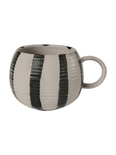 Tazza XL fatta a mano in gres con strisce Serina, Gres, Nero, beige, Ø 11 x 9 cm, 510 ml