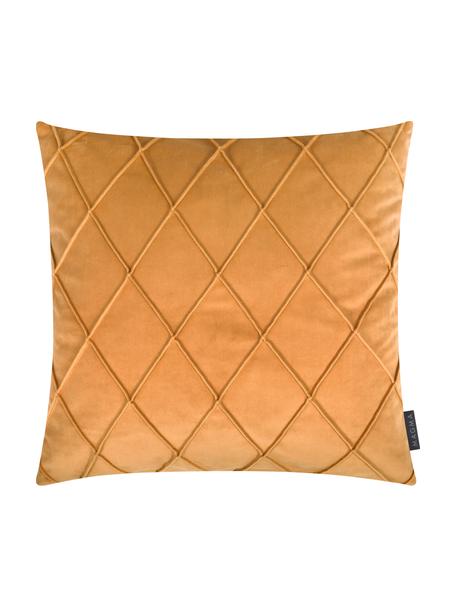 Housse de coussin en velours à relief Nobless, 100 % velours de polyester, Orange, larg. 50 x long. 50 cm