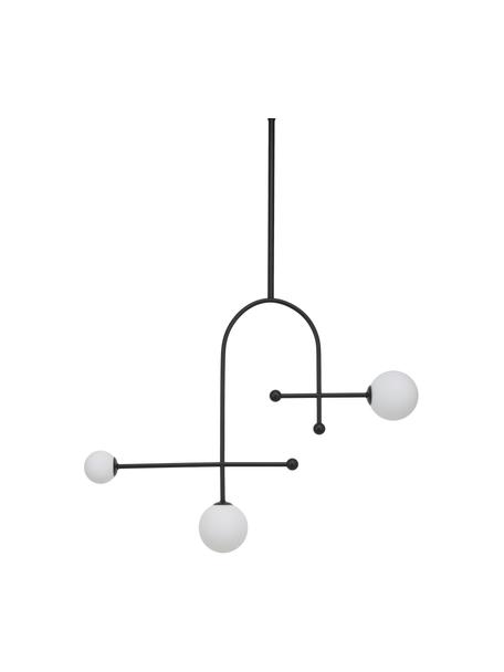 Lampada a sospensione grande in vetro opale Otis, Paralume: vetro opale, Struttura: metallo verniciato a polv, Baldacchino: metallo verniciato a polv, Nero, bianco, Larg. 82 x Alt. 120 cm