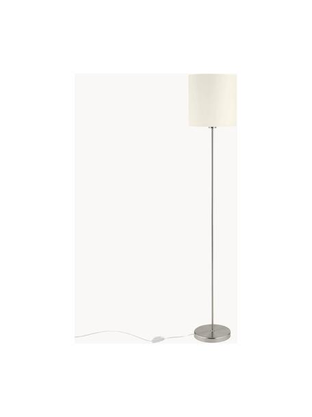 Vloerlamp Mick-zilverkleurig, Lampenkap: textiel, Lampvoet: vernikkeld metaal, Wit, zilverkleurig, Ø 28 x H 158 cm