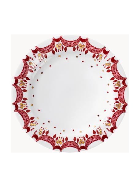 Set di 4 piatti colazione natalizi dipinti a mano Garlande, Porcellana, Bianco, rosso, dorato, Ø 21 cm