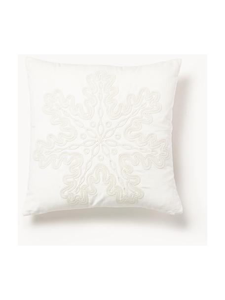 Housse de coussin en velours avec motif hivernal Celeste, Blanc crème, larg. 60 x long. 60 cm