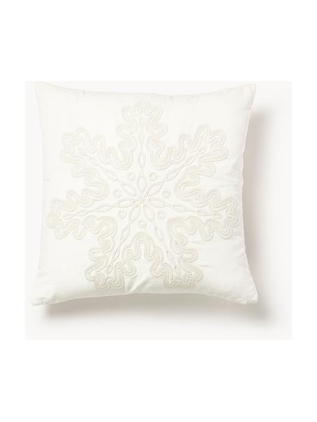 Housse de coussin en velours avec motif hivernal Celeste, Blanc crème, larg. 60 x long. 60 cm