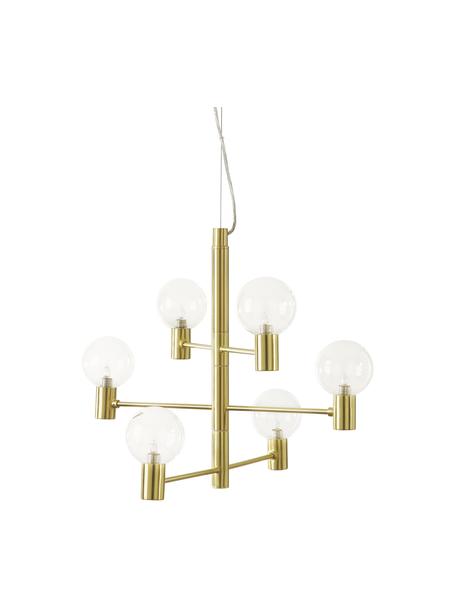 Lampada a sospensione grande con sfere in vetro Unique, Baldacchino: metallo ottonato, Paralume: vetro, Struttura: metallo ottonato, Dorato, Ø 60 x Alt. 54 cm
