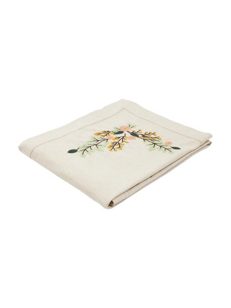 Geborduurde Tafelkleed Argo met bloemenmotief, 75 % katoen, 25 % linnen, Beige, bloemenmotief, Voor 6 - 10 personen (B 140 x L 240 cm)