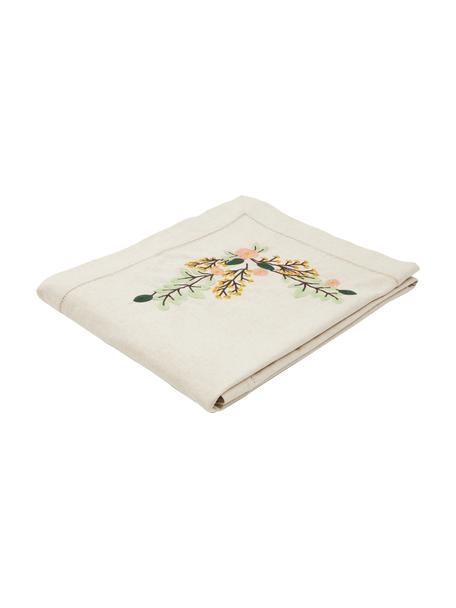 Mantel bordado Argo, 75% algodón, 25% lino, Beige con motivo floral, De 6 a 10 comensales (An 140 x L 240 cm)