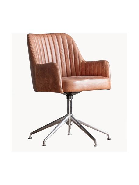 Draaibare lederen fauteuil Curie, Bekleding: 100% leer, Frame: gecoat aluminium, Leer bruin, zilverkleurig, B 64 x D 62 cm