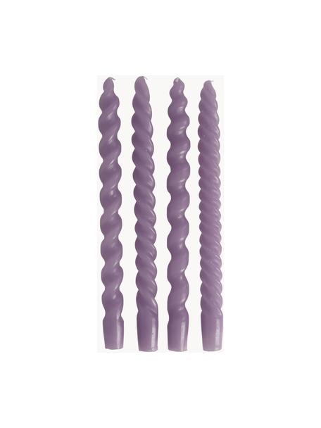 Velas candelabro Spiral, 4 uds., Cera, Lila, Al 31 cm