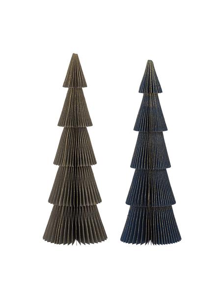 Piezas decorativas pinos Milan, 2 uds., Papel, Verde oscuro, azul oscuro, Ø 10 x Al 30 cm
