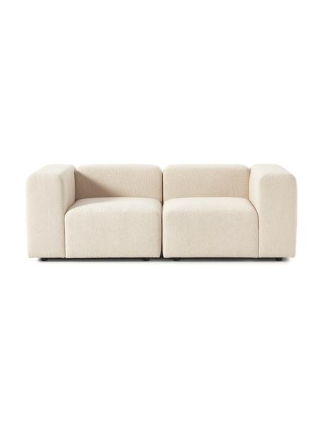 Divano componibile 3 posti in bouclé Lena, Rivestimento: bouclé (93% poliestere, 6, Rivestimento: cuscino in schiuma con an, Struttura: legno di pino, compensato, Piedini: plastica, Bouclé beige, Larg. 209 x Prof. 106 cm