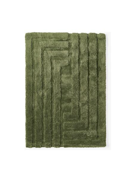 Puszysty dywan z długim włosiem z wypukłą strukturą Genève, Ciemny zielony, S 160 x D 230 cm (Rozmiar M)