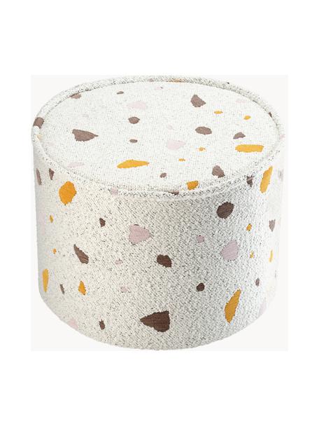 Pouf en bouclette pour enfants fait main Sugar, Ø 40 cm, Bouclette blanche, aspect terrazzo, Ø 40 x haut. 25 cm