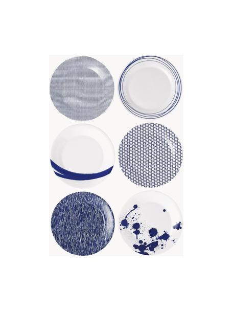 Frühstücksteller Pacific Blue aus Porzellan, 6er-Set, Porzellan, Weiß, Dunkelblau, Ø 24 cm