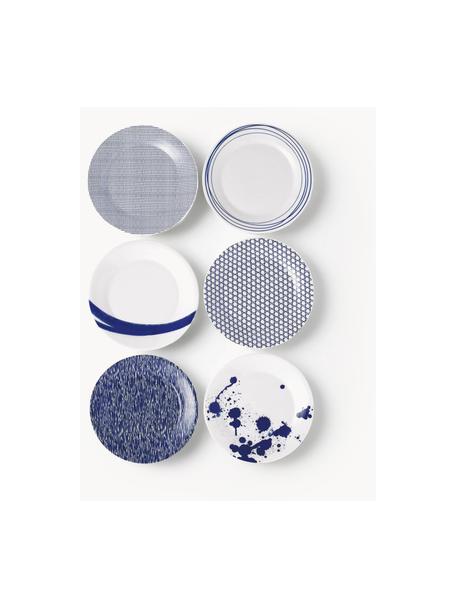 Súprava raňajkových tanierov z porcelánu Pacific Blue, 6 dielov, Porcelán, Biela, tmavomodrá, Ø 24 cm