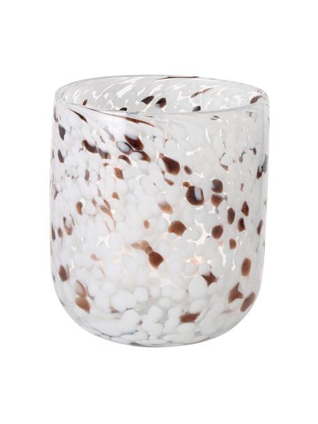 Portavelas de vidrio moteado Lulea, Vidrio, Blanco, tonos marrones, Ø 15 x Al 17 cm