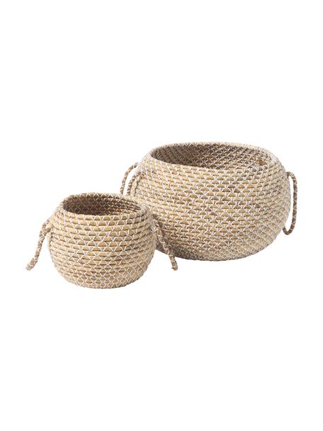 Paniers de rangement en jonc de mer Ilyas, lot de 2, Jonc de mer, plastique, Beige, blanc, Lot de différentes tailles