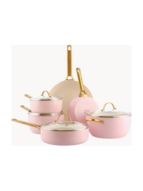 Batterie de cuisine avec revêtement antiadhésif Padova, 10 élém., Rose, blanc crème, doré, Lot de différentes tailles