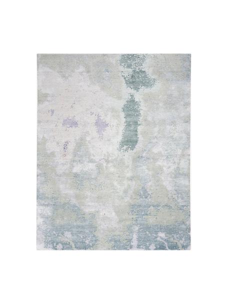 Handgewebter Viskose-Teppich Silk Shadows, 75 % Viskose, 25 % neuseeländische Wolle, Grüntöne, Blautöne, Lila, B 120 x L 180 cm (Größe S)