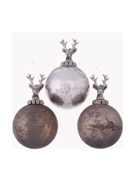 Boules de Noël faites main Sainte, 3 élém., Gris, brun, couleur argentée, Ø 10 cm