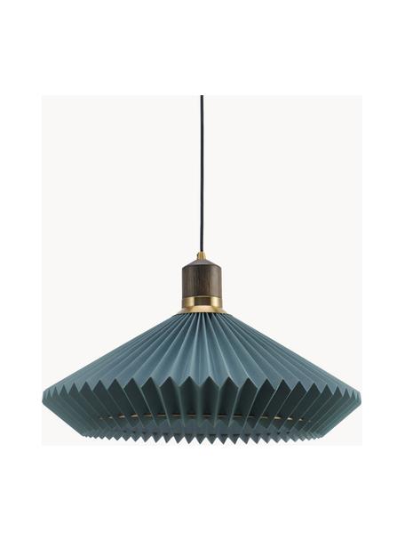 Hanglamp Paris, Ø 56 cm, Lampenkap: kunstvezel, Decoratie: eikenhout, gecoat metaal, Grijsblauw, Ø 56 x H 30 cm