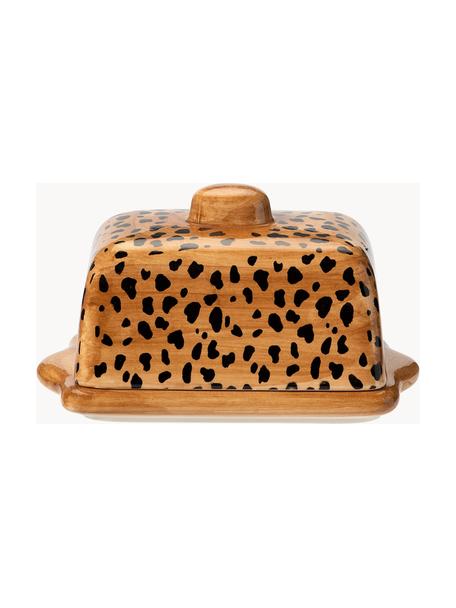 Handbemalte Butterdose Leopard, Steingut, Hellbraun, Schwarz, B 17 x H 9 cm