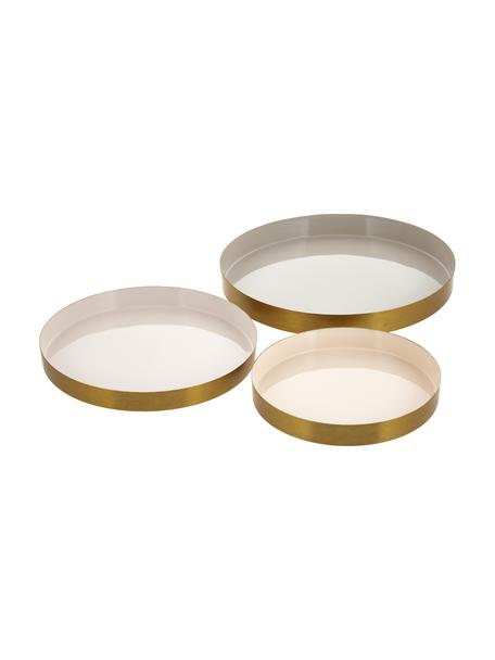 Set de bandejas decorativas Ayra, 3 pzas., Metal, pintado, Dorado, gris, beige, blanco, Set de diferentes tamaños