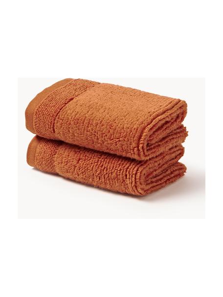 Handdoek Luxe met gestreepte rand, in verschillende formaten, Terracotta, XS gastendoekje, B 30 x L 30 cm, 2 stuks