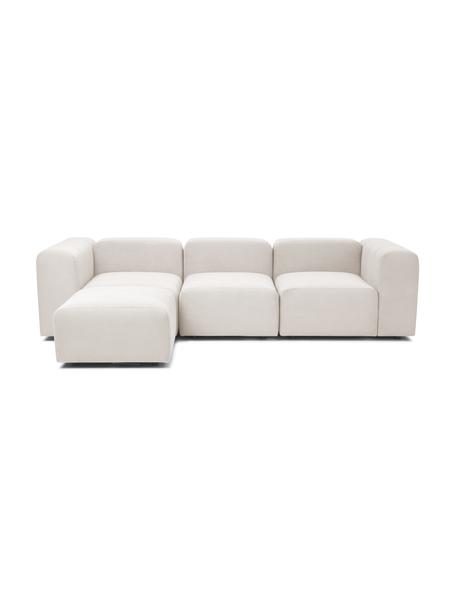 Modulares Sofa Lena (4-Sitzer) mit Hocker in Cremeweiss, Bezug: Webstoff (88% Polyester, , Gestell: Kiefernholz, Schichtholz,, Webstoff Weiss, B 284 cm x T 181 cm