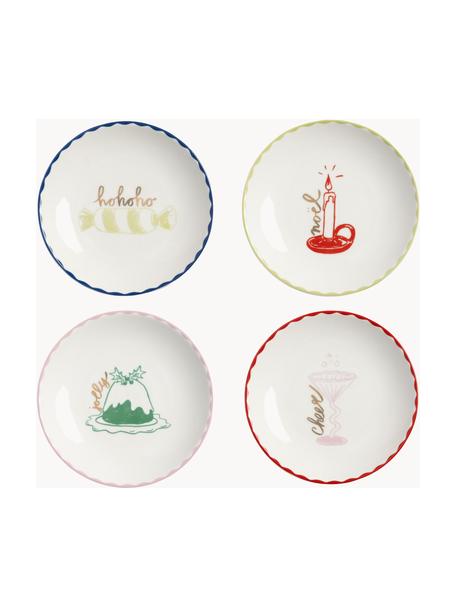 Set di 4 piatti da dessert dipinti a mano con design natalizio Bliss, Porcellana, Bianco, multicolore, Ø 13 cm