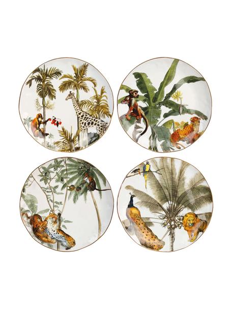 Ontbijtborden Animaux en tropische motieven, set van 4, Porselein, Meerkleurig, Ø 20 cm