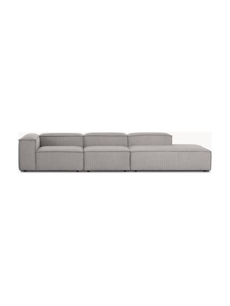 Chaise longue XL componibile in velluto a coste Lennon, Rivestimento: velluto a coste (92% poli, Struttura: legno di pino massiccio, , Piedini: plastica I piedini si tro, Velluto a coste grigio, Larg. 357 x Prof. 119 cm, schienale a destra