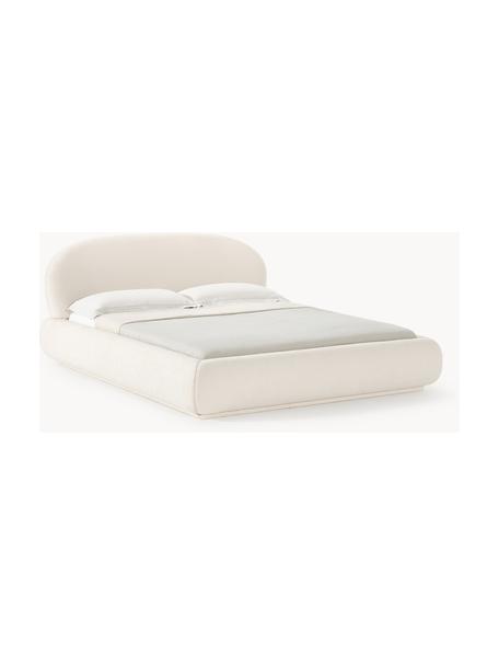 Cama tapizada redondeada en tejido bouclé Alba, Tapizado: tejido bouclé (100% polié, Estructura: tablero de fibra de alta , Bouclé blanco Off White, An 140 x L 200 cm