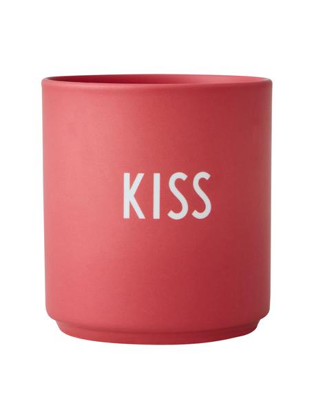 Design beker Favourite KISS in rood met opschrift, Beenderporselein (porselein)
Fine Bone China is een zacht porselein, dat zich vooral onderscheidt door zijn briljante, doorschijnende glans., Koraalrood, wit, Ø 8 x 9 cm